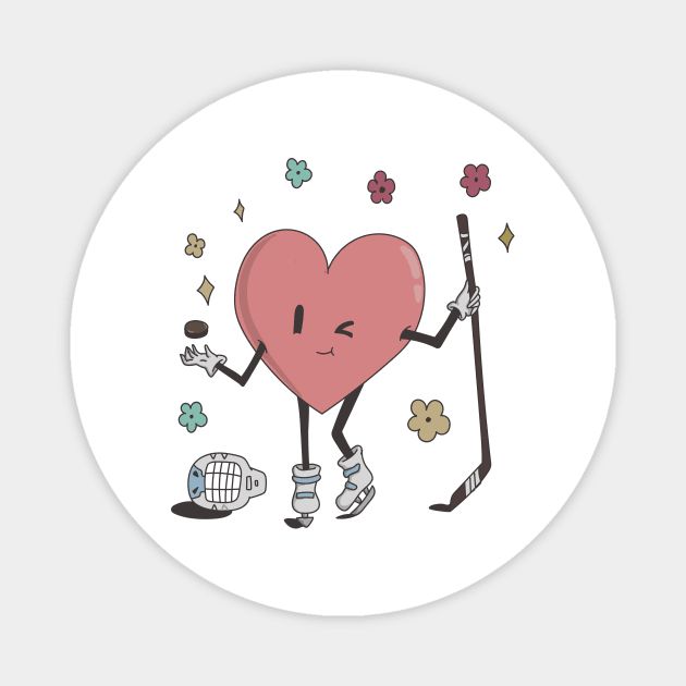 Retro Hockey Heart Shirt, Hockey Valentines Day Gift Magnet by mcoshop